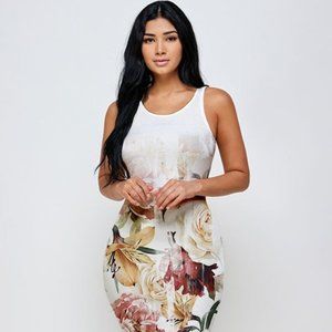 Women's Floral of Elegance Sleeveless Scoop Neck Midi Dress